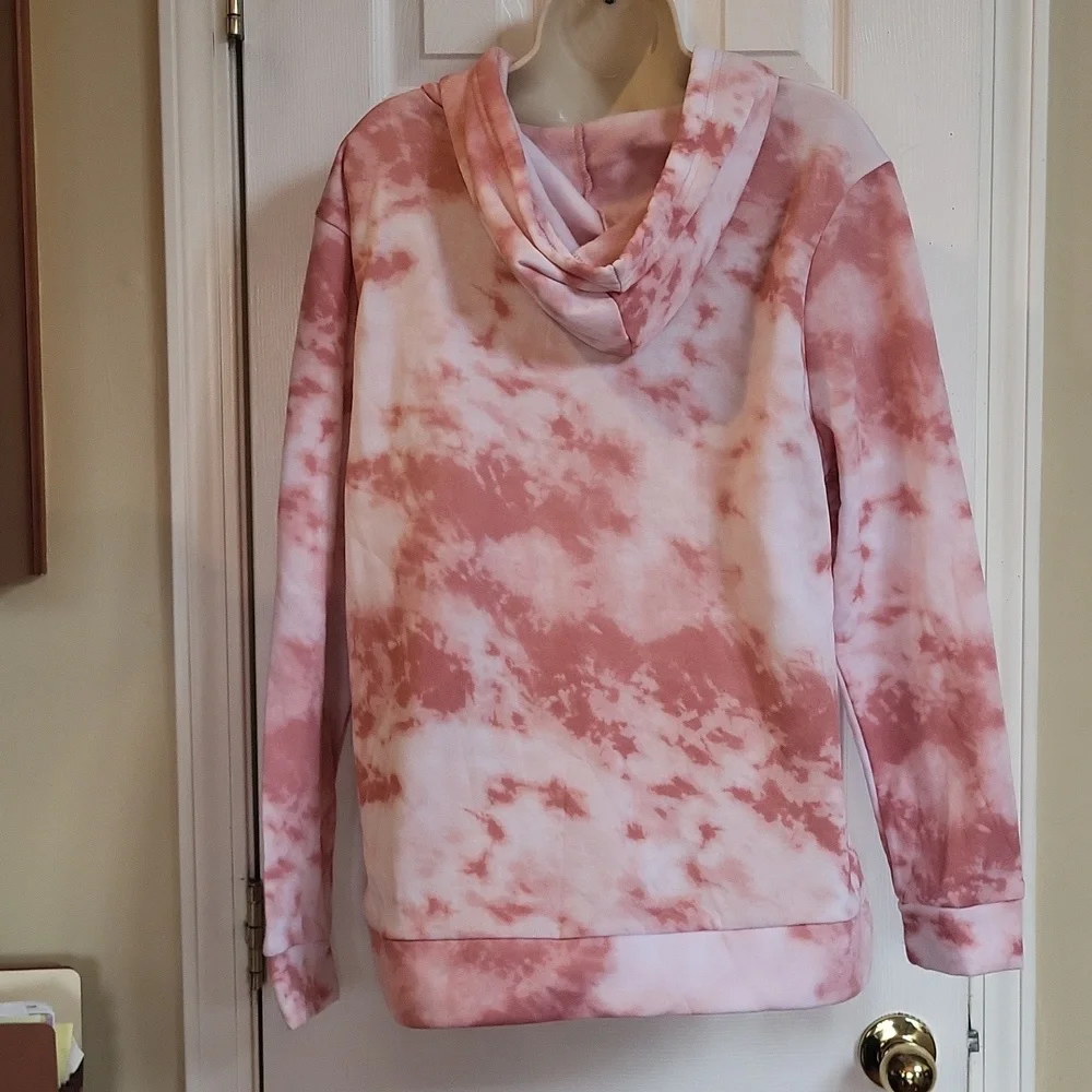 Bobbie Brooks XL Ladies Tie Dye Pink/white Sweatshirt with Hoodie Lounge - Picture 4 of 7